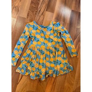 Little One Shop Twirl Dress Toddler 3T Blue Orange Bamboo Citrus Bow NWOT